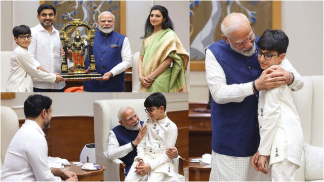 Nara Lokesh Family Meets PM Modi, Presents 'Yuvagalam' Coffee Table Book